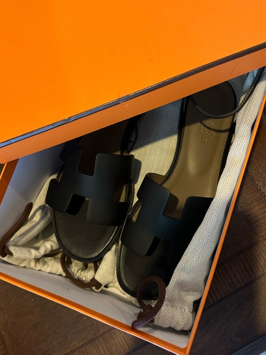 Hermes Shoes - Hermes Black Leather Slide Sandals